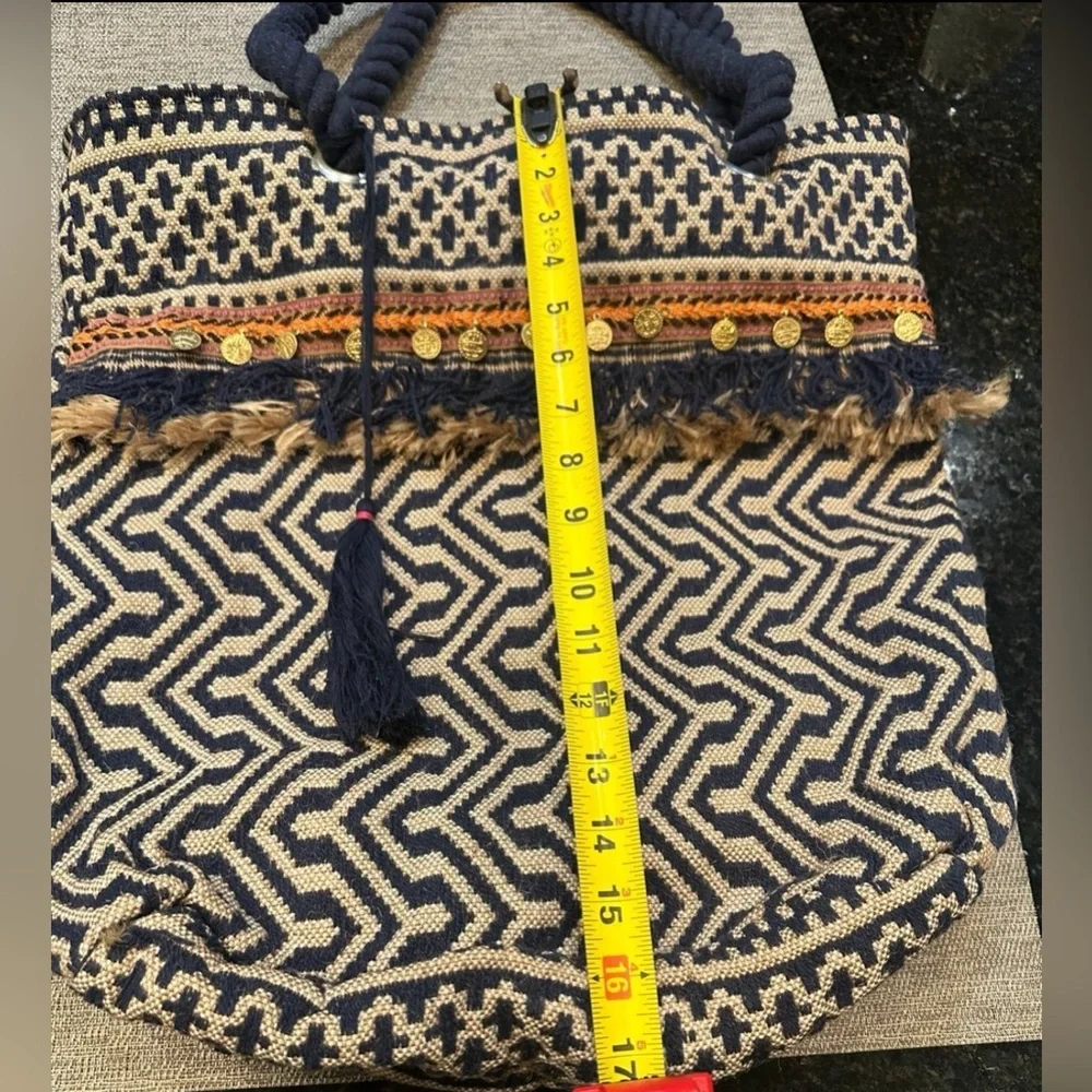 Bohemian Navy and Tan Woven Tote Bag